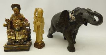 Bronzed spelter figure of an elephant, originally table lamp base, H24cm x W39cm,