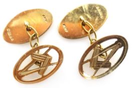 Pair 9ct gold Masonic cufflinks approx 6gm