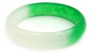 Two tone apple green and ice colour jade bangle