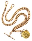 9ct rose gold watch chain with sovereign Condition Report 61.