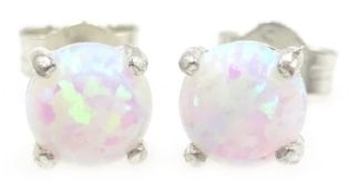 Pair of silver opal stud ear-rings,