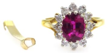 18ct gold ruby and diamond cluster ring,