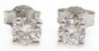 Pair of 18ct white gold, round brilliant cut diamond stud ear-rings, stamped 750, diamonds 0.