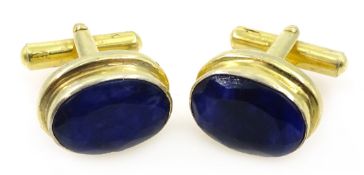 Pair of silver-gilt faceted sapphire cuff-links,