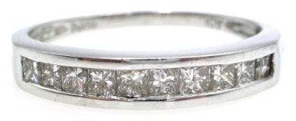 Platinum princess cut diamond, channel set half eternity ring,