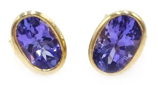 9ct gold oval tanzanite stud ear-rings,