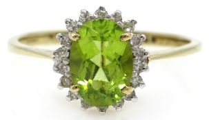 9ct gold peridot and diamond cluster ring, hallmarked Condition Report size N 1.