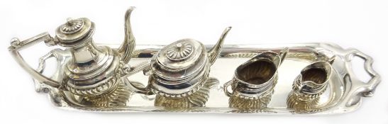 Miniature 4 piece tea set on tray by John Rose Birmingham 1952 length 15cm