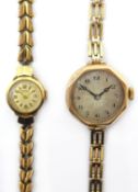 Early 20th century 9ct rose gold wristwatch and a mid 20th century 9ct gold wristwatch hallmarked