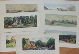 Eight unframed railway carriage prints: three after E.T.
