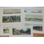 Eight unframed railway carriage prints: three after E.T.