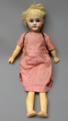 German bisque head doll with applied hair, sleeping eyes,