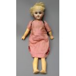 German bisque head doll with applied hair, sleeping eyes,