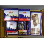 Seven Bachmann Scenecraft 'OO' gauge trackside buildings: Wooden Goods Shed, Wooden Engine Shed,