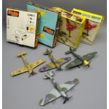 Four Dinky die-cast models of WW2 aeroplanes: Spitfire Mk II No.719, Junkers Ju87B Stuka No.