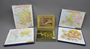 Four wooden jig-saws comprising three Jeux Artistiques maps entitled 'Planisphere',
