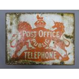 Post Office Public Telephone oblong two-sided enamel sign by Bruton London,