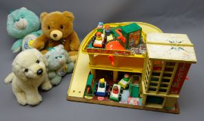 Fisher Price garage with vehicles and figures,