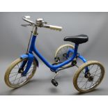 Child's tricycle with blue painted tubular frame,