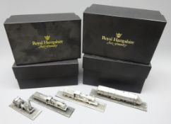 Four Royal Hampshire pewter Fine Art Miniature models: Stephenson's Rocket, Claud Hamilton,
