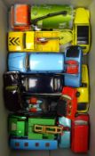 Collection of die cast model vehicles including Corgi Batmobile, Mazda Pick-up, Citroen Dyanne,