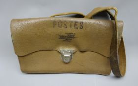 French Post Office Leather bag marked 'Postes, with sectional interior, strap and chrome fittings,