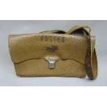 French Post Office Leather bag marked 'Postes, with sectional interior, strap and chrome fittings,