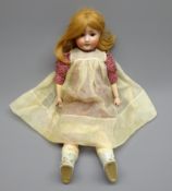 Schoenau and Hoffmeister bisque head doll with applied hair, sleeping eyes,