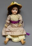 Armand Marseille bisque head doll with applied hair, fixed eyes,