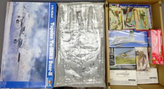 Twelve unmade aeroplane construction kits by Trumpeter, Academy, Revell,