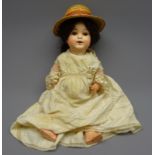 Schoenau and Hoffmeister bisque head doll with applied hair, sleeping eyes,