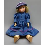 German bisque head doll with applied hair, sleeping eyes,