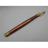 Georgian mahogany Truncheon, ribbed grip with brass mounts and leather hanging loop, L41.