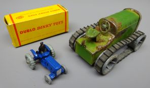 Minic tinplate clockwork Tractor with tracks and a Dublo Dinky 069 Massey-Harris Tractor,