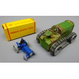 Minic tinplate clockwork Tractor with tracks and a Dublo Dinky 069 Massey-Harris Tractor,