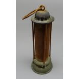 Victorian 'Davy' type Miners safety lamp, pierced domed top stamped J.