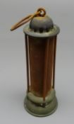 Victorian 'Davy' type Miners safety lamp, pierced domed top stamped J.
