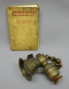 Powell and Hanmer carbide Bicycle Lamp, pressed metal body with green side lenses,