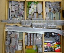 'OO' gauge: large quantity of kit-built cardboard and plastic trackside buildings including