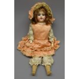 Bisque shoulder head doll with applied hair, sleeping eyes,