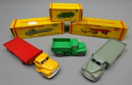 Three Dublo Dinky commercial vehicles : Austin Lorry No.64, Bedford Flat truck No.