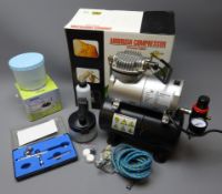 Model AS186 Airbrush Compressor (Piston Type), boxed, cased airbrush set,