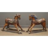 Two Vintage painted carved wooden small merry go round horses,