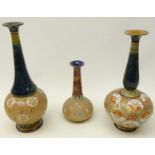 Royal Doulton stoneware vase of bottle form with chine ware body and two other similar Doulton