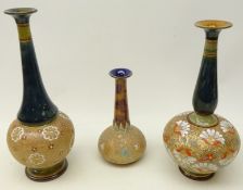 Royal Doulton stoneware vase of bottle form with chine ware body and two other similar Doulton