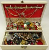 Jewellery box containing costume jewellery including; rings, watch, necklaces,