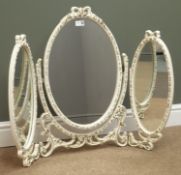 French style cream and gilt three piece dressing table mirror, W87cm, H67cm,