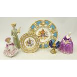 Royal Doulton figure 'Charlotte', Royal Dux figure, two Jubilee plates both elaborately decorated,