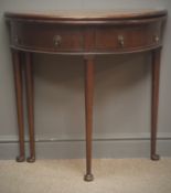 19th century mahogany D shape folding tea table, single drawer, gate action support,