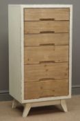 Rustic wood and painted chest, six graduating drawers, W55cm, H110cm,